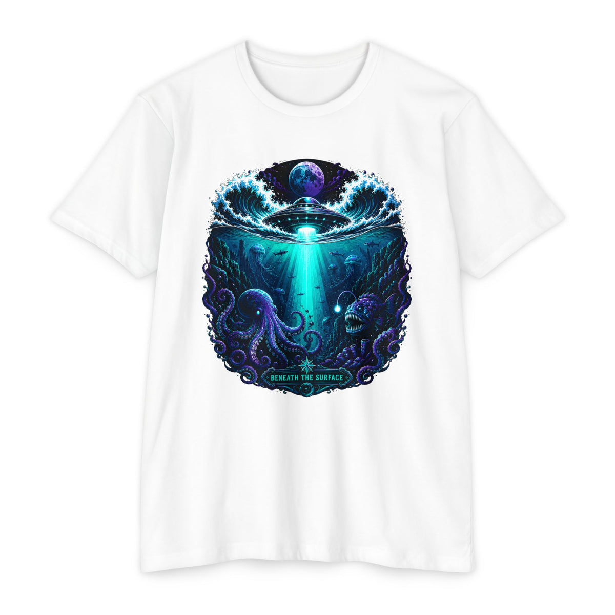 Alien Abduction T-Shirt — "Beneath the Surface" Sci‑Fi Alien & Octopus Graphic