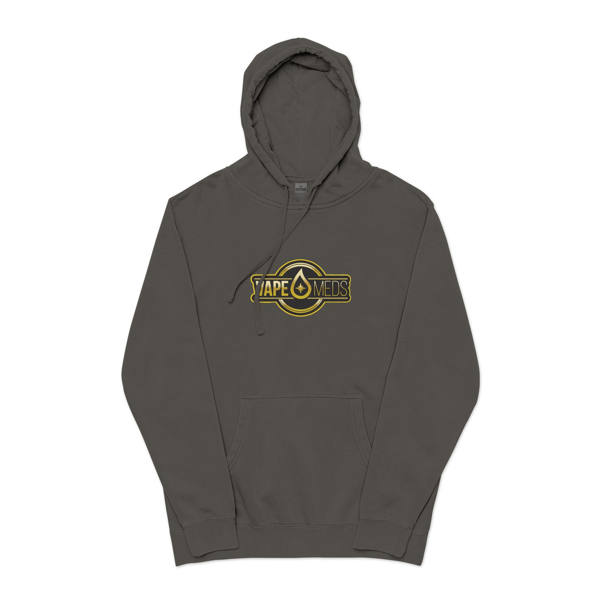 Vintage Badge Hoodie — "Tape Drops" Graphic Pigment-Dyed Sweatshirt