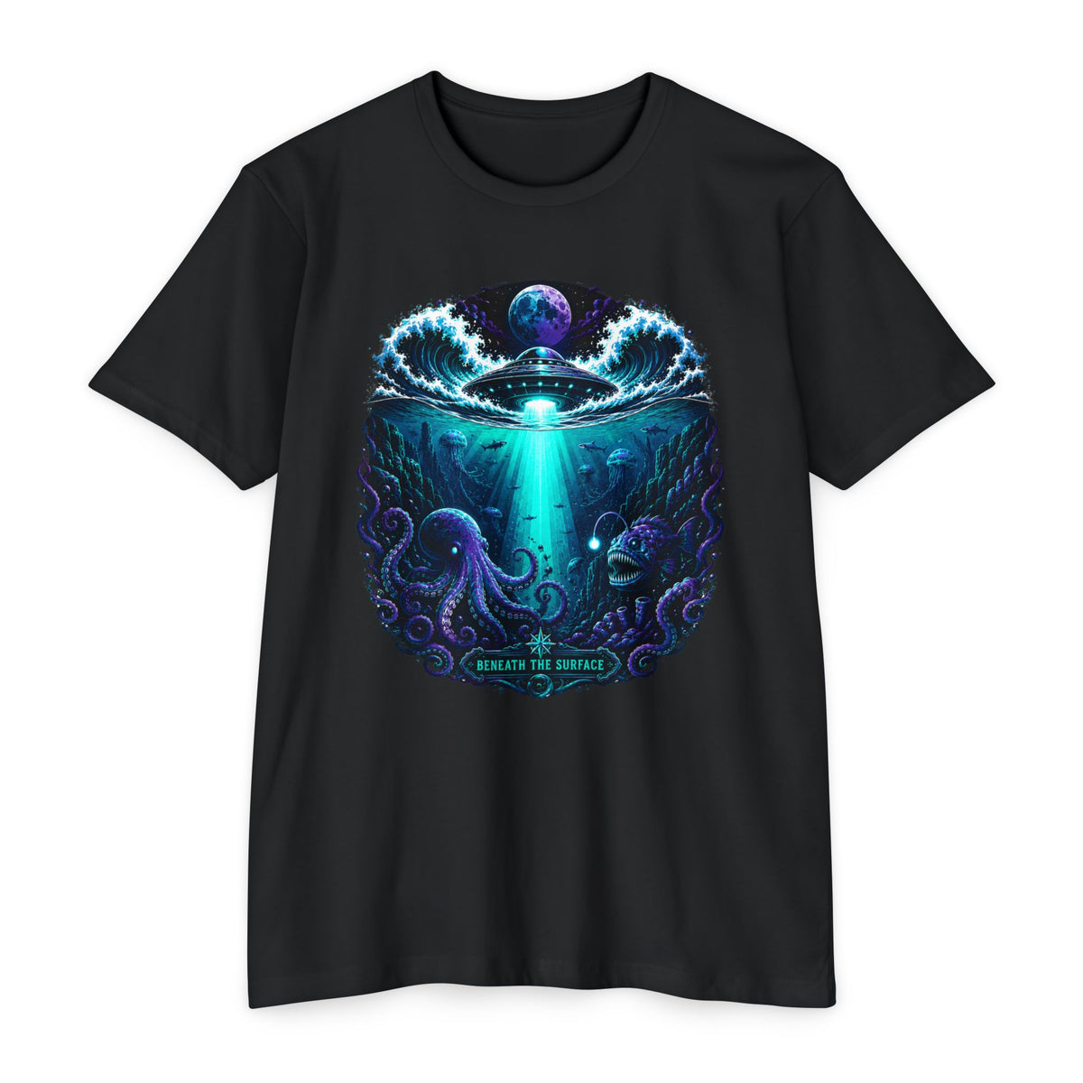 Alien Abduction T-Shirt — "Beneath the Surface" Sci‑Fi Alien & Octopus Graphic