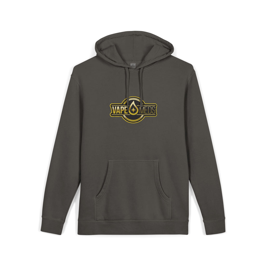 Vintage Badge Hoodie — "Tape Drops" Graphic Pigment-Dyed Sweatshirt