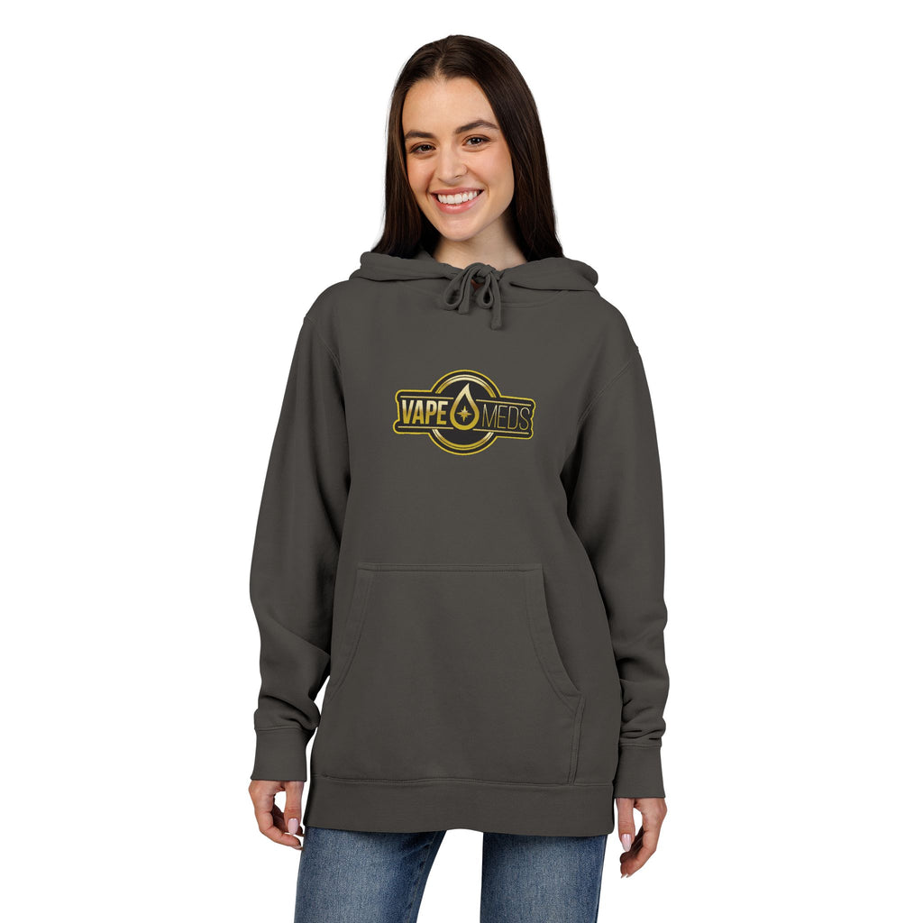 Vintage Badge Hoodie — "Tape Drops" Graphic Pigment-Dyed Sweatshirt