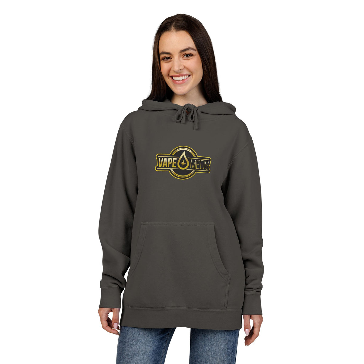 Vintage Badge Hoodie — "Tape Drops" Graphic Pigment-Dyed Sweatshirt