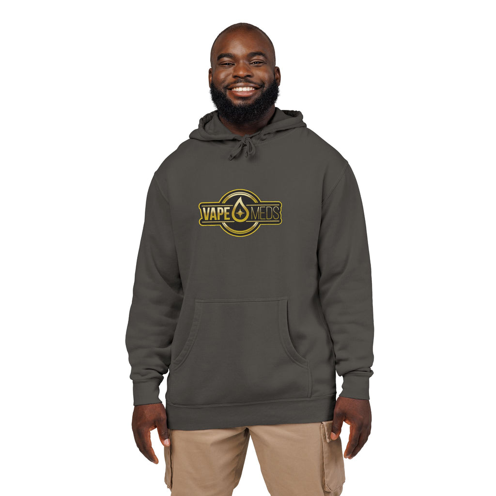 Vintage Badge Hoodie — "Tape Drops" Graphic Pigment-Dyed Sweatshirt